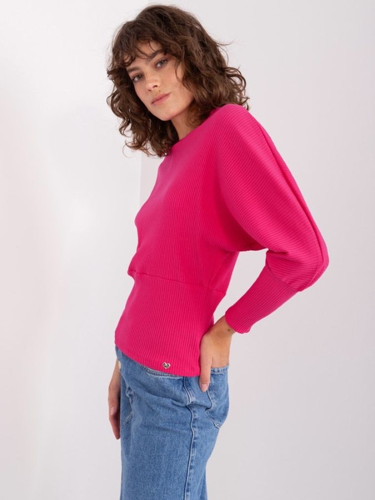 Bluzka damska z długim rękawem, różowa, Basic Feel Good