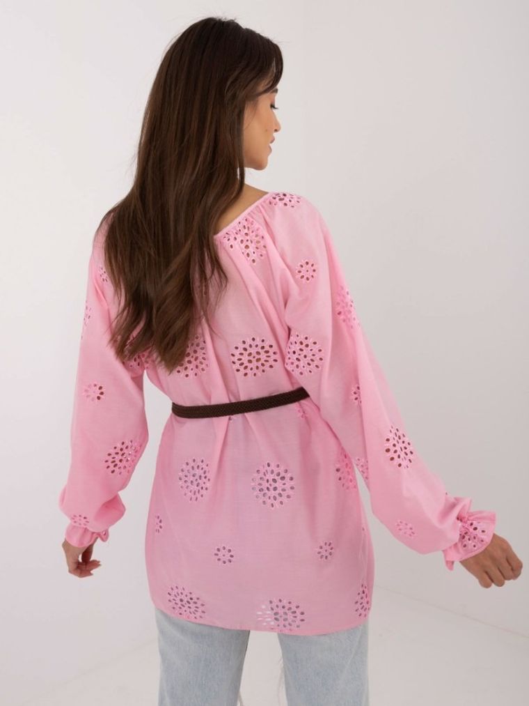 Bluzka damska z długim rękawem, różowa, Lakerta