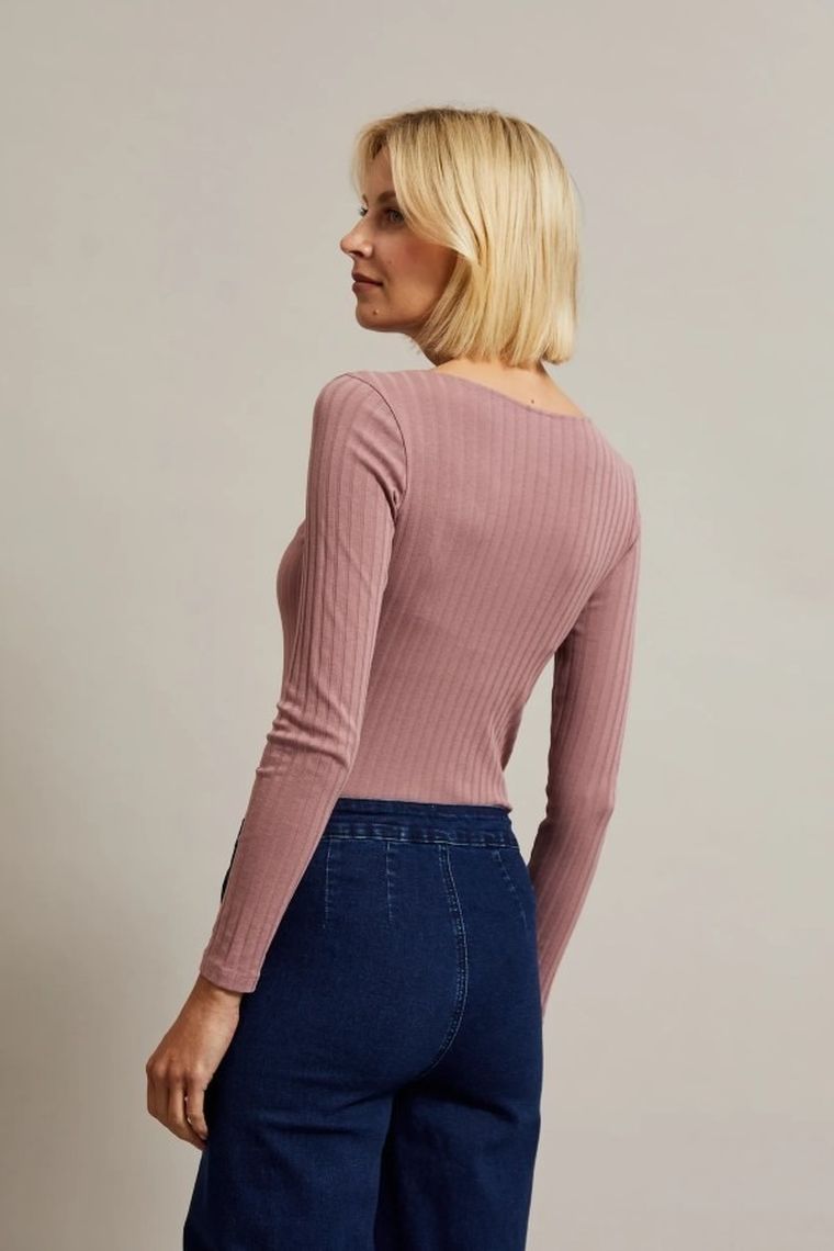 Bluzka damska z długim rękawem, różowa, Moodo