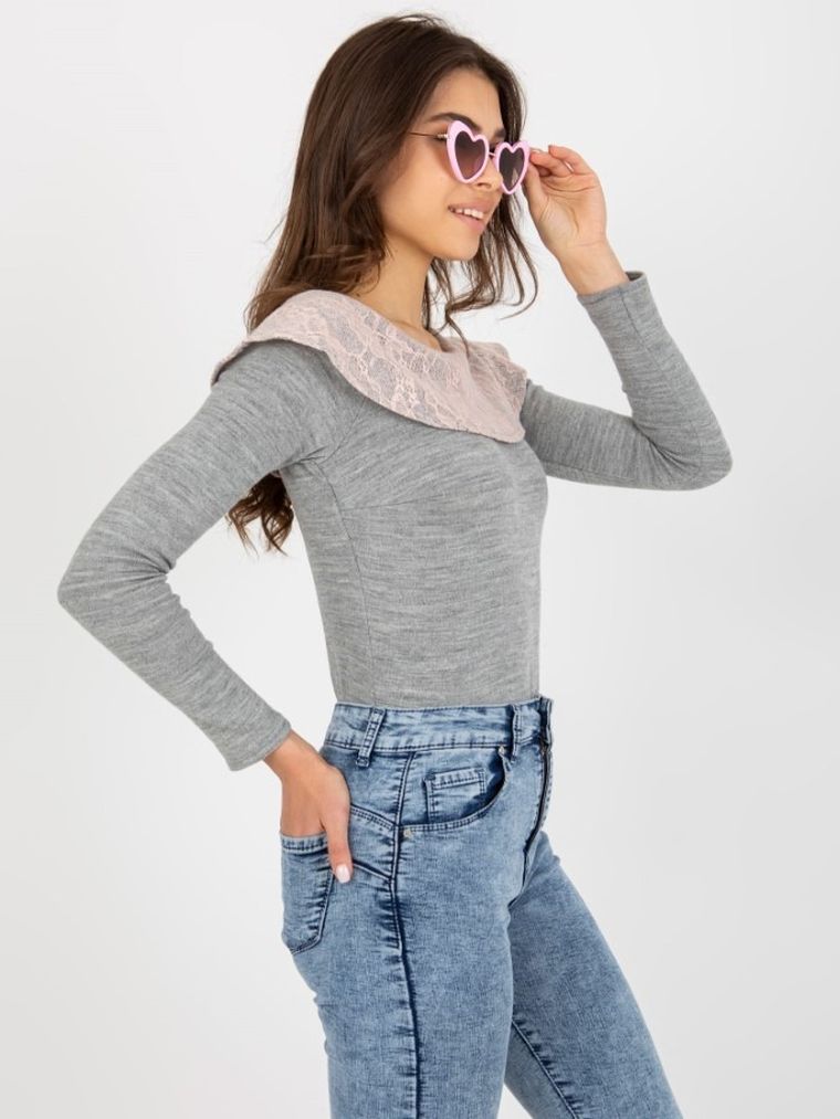 Bluzka damska z długim rękawem, szara, Lakerta