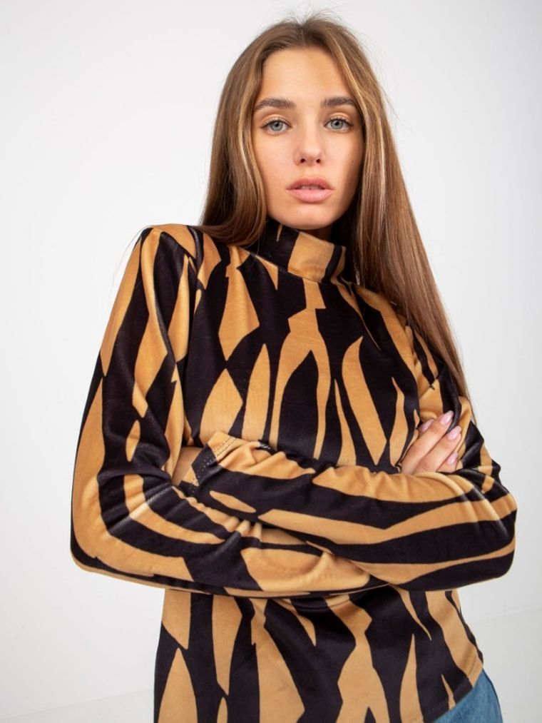 Bluzka damska z długim rękawem, welurowa, mix, Rue Paris