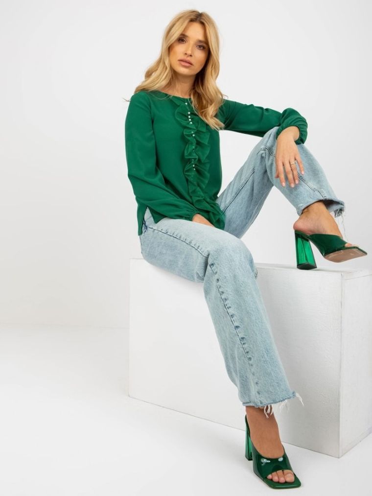 Bluzka damska z długim rękawem, zielona, Lakerta