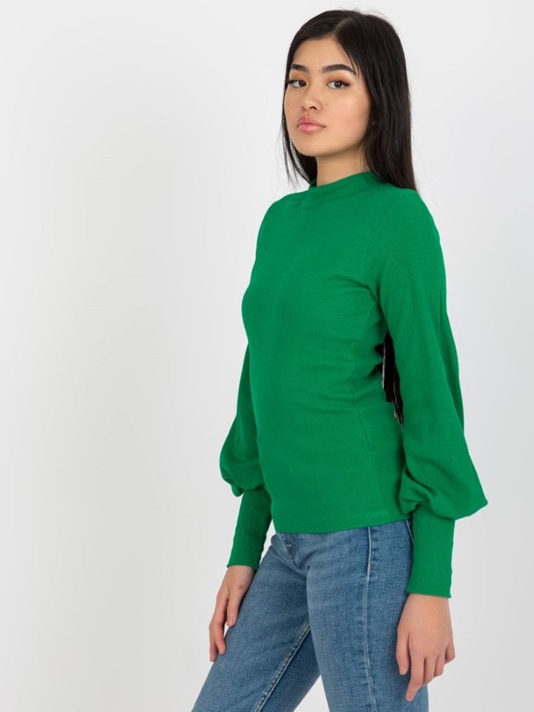 Bluzka damska z długim rękawem, zielona, Rue Paris