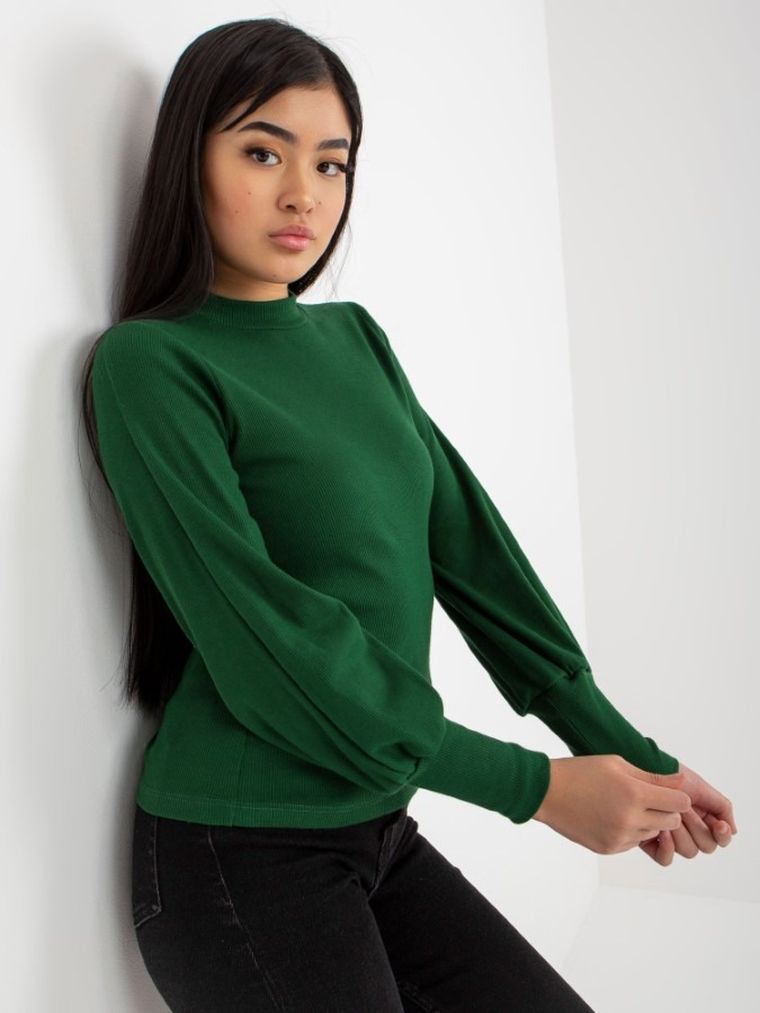 Bluzka damska z długim rękawem, zielona, Rue Paris