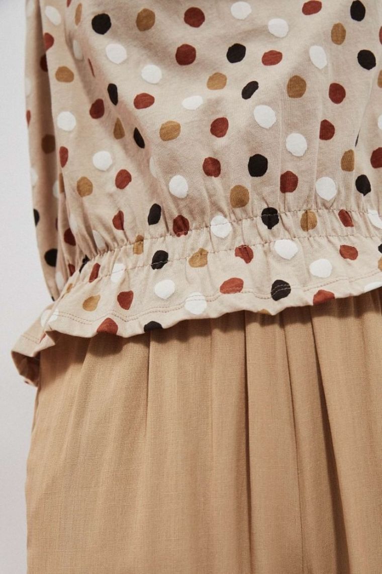 Bluzka damska z krótkim rękawem, beżowa, Moodo