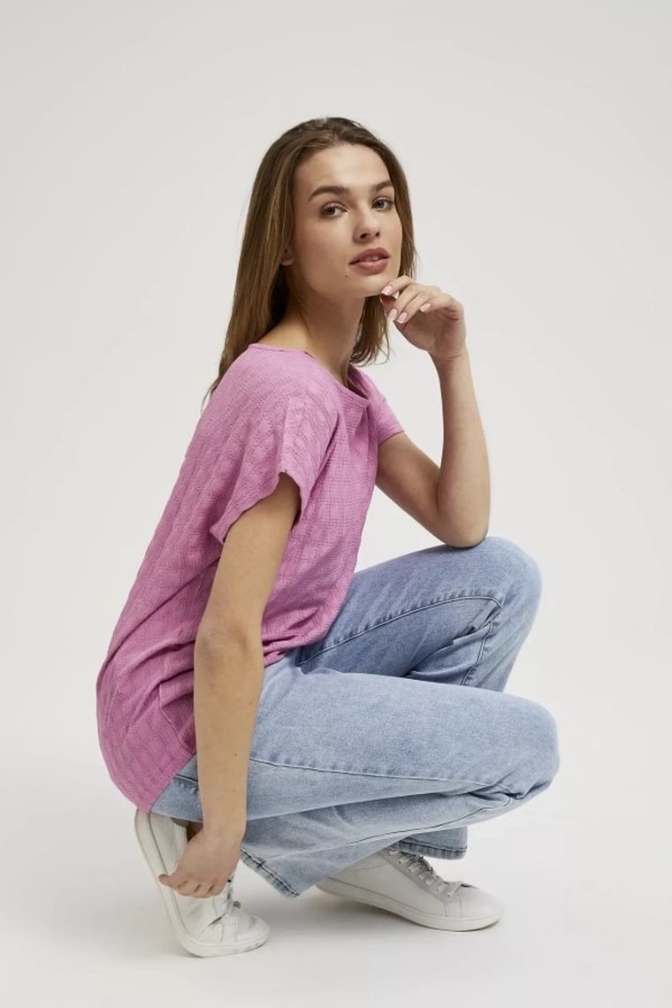 Bluzka damska z krótkim rękawem, beżowa, Moodo