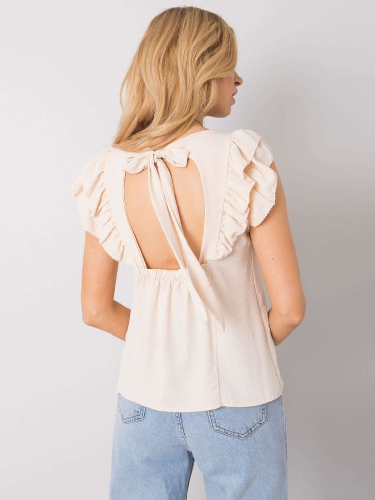 Bluzka damska z krótkim rękawem, beżowa, Och Bella