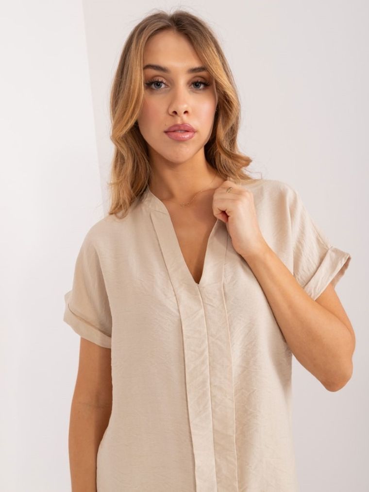 Bluzka damska z krótkim rękawem, beżowa, Sublevel