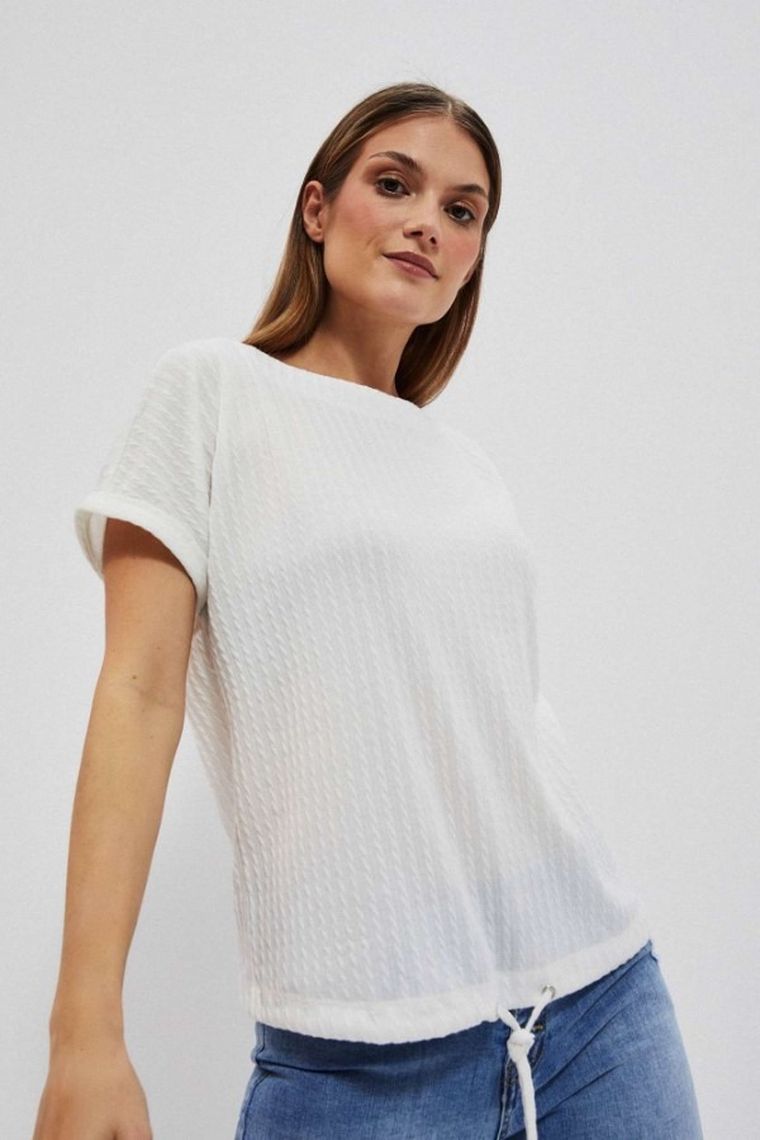 Bluzka damska z krótkim rękawem, biała, Moodo