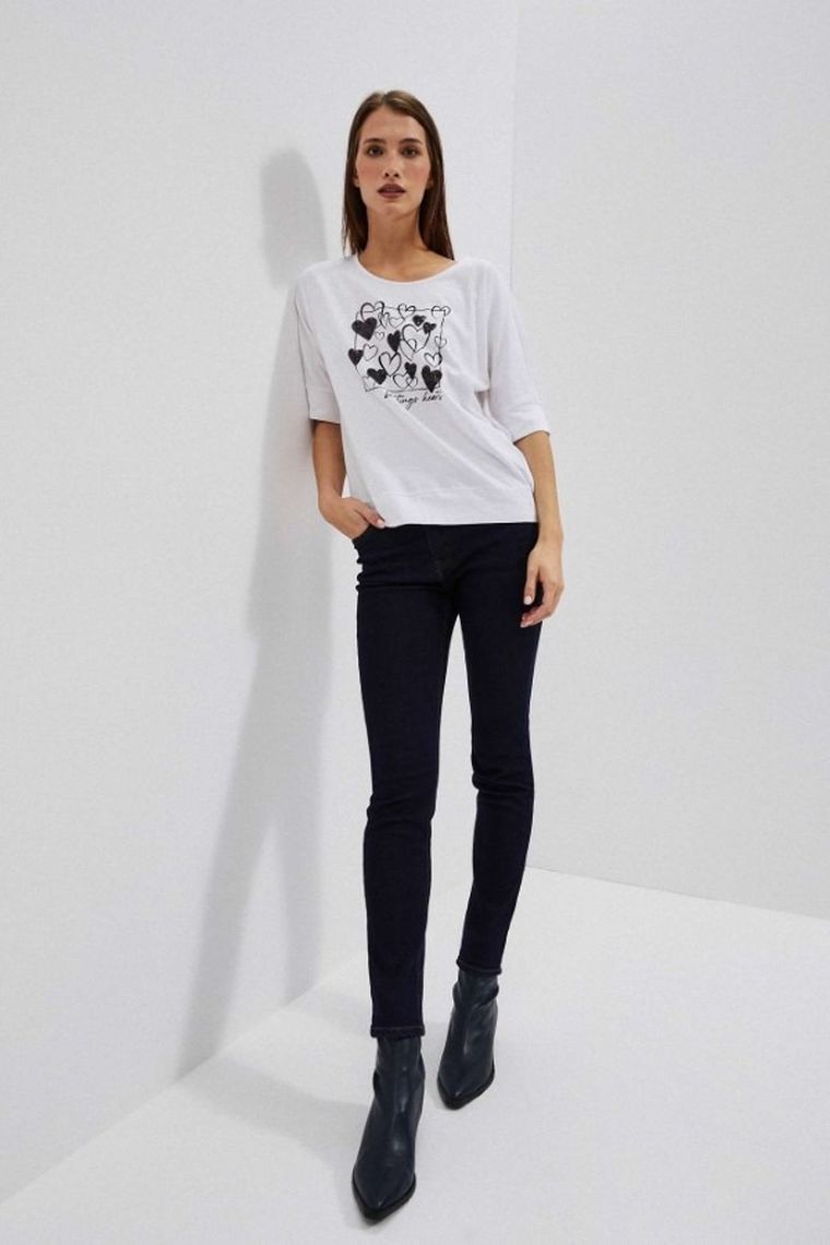 Bluzka damska z krótkim rękawem, biała, Moodo