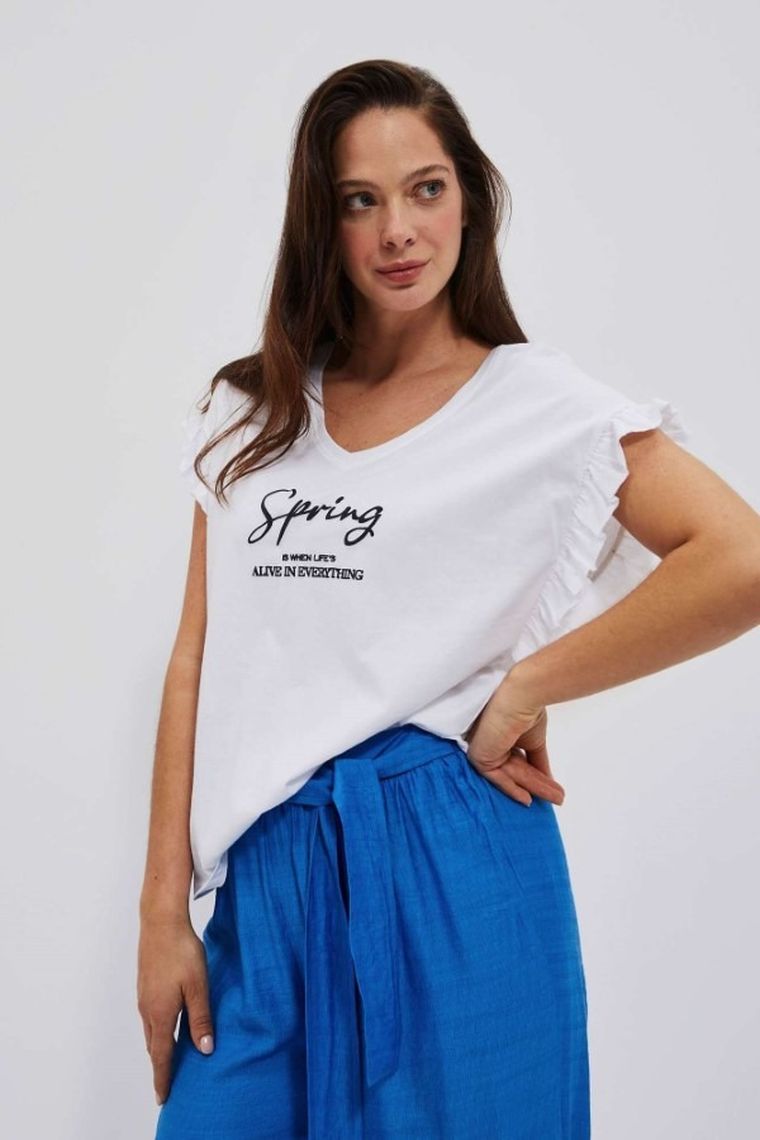 Bluzka damska z krótkim rękawem, biała, Moodo