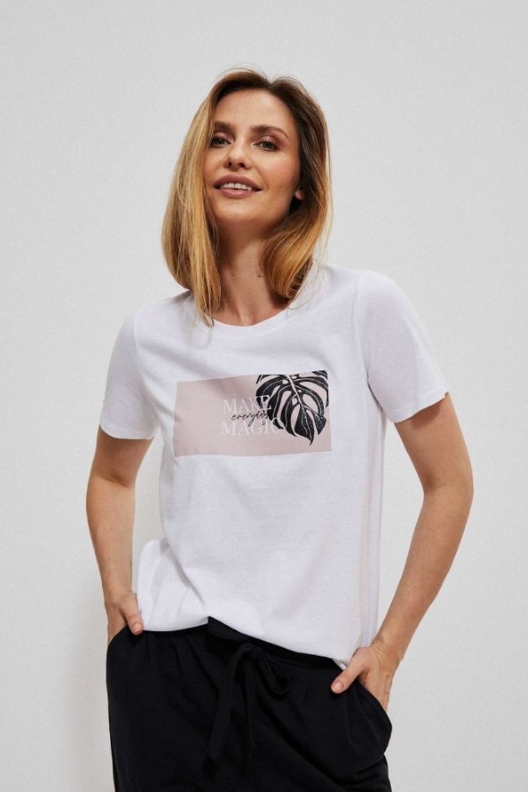 Bluzka damska z krótkim rękawem, biała, Moodo