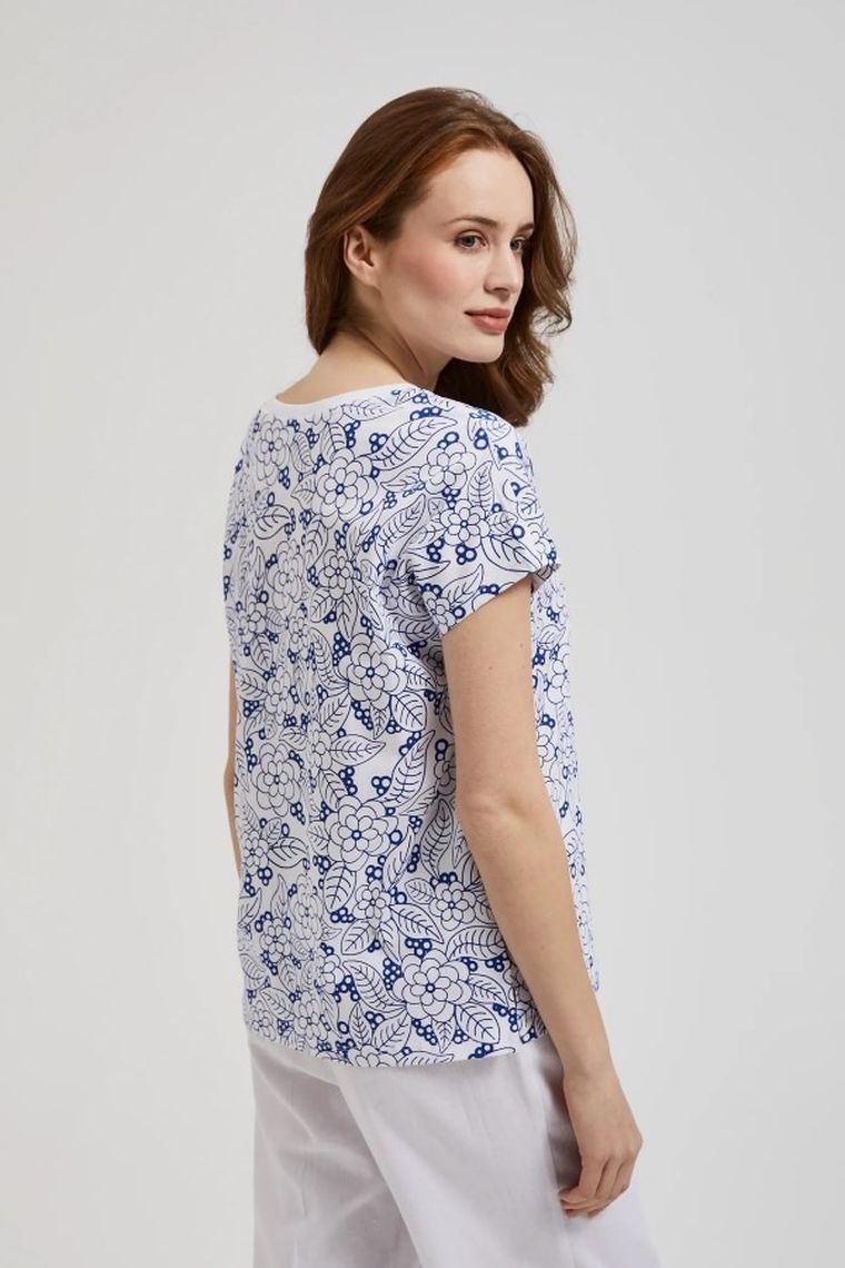 Bluzka damska z krótkim rękawem, biała, Moodo