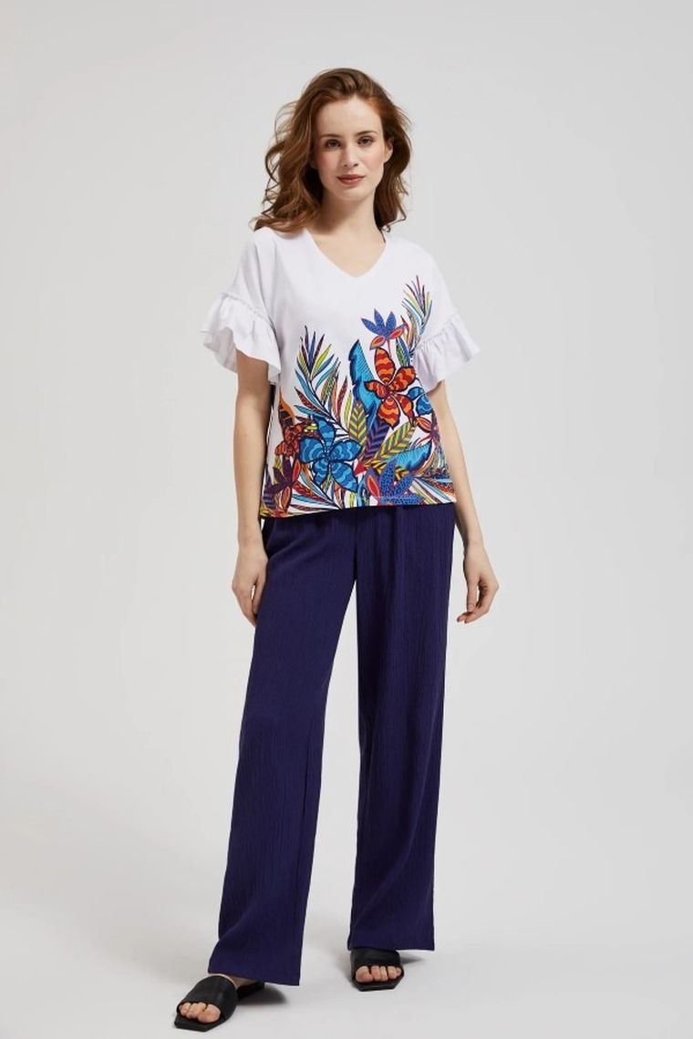 Bluzka damska z krótkim rękawem, biała, Moodo