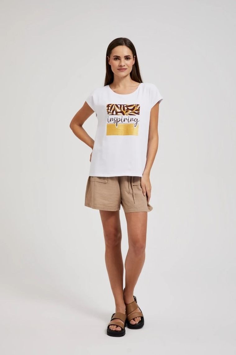 Bluzka damska z krótkim rękawem, biała, Moodo