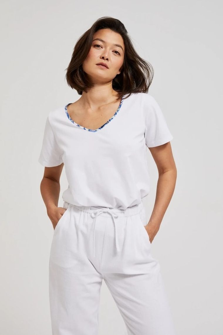 Bluzka damska z krótkim rękawem, biała, Moodo