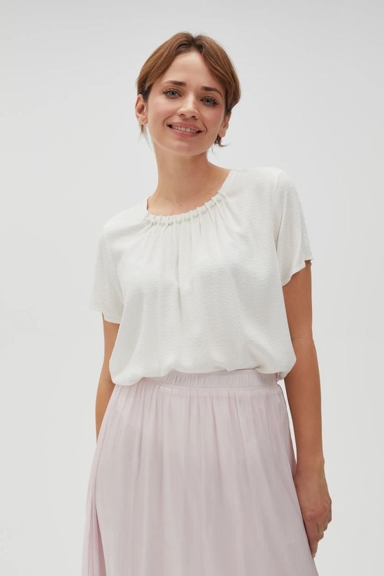 Bluzka damska z krótkim rękawem, biała, Moodo