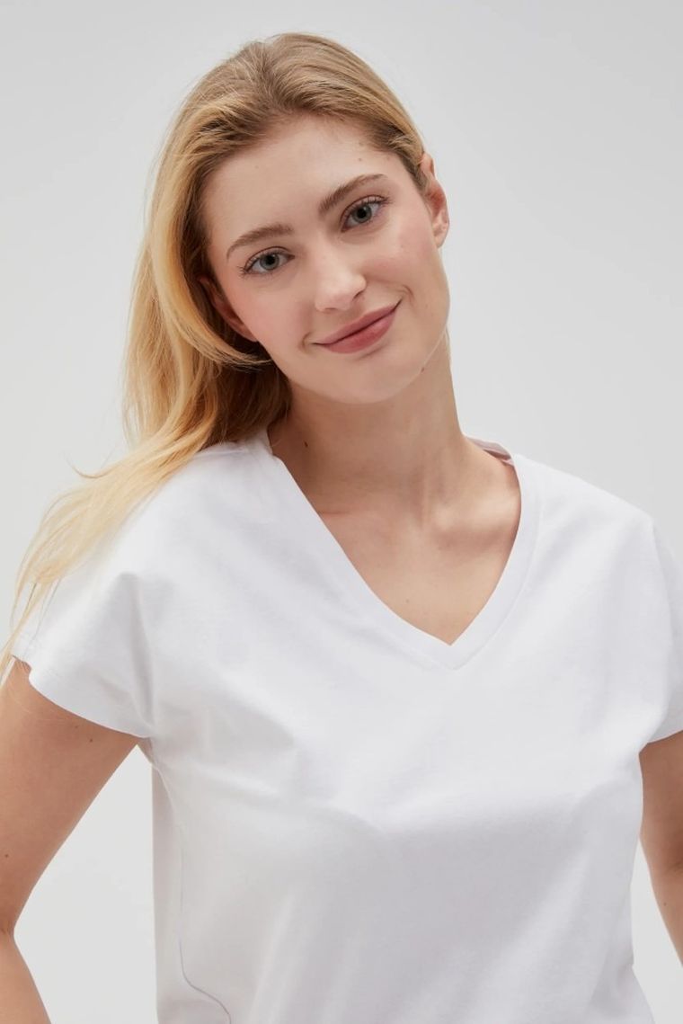 Bluzka damska z krótkim rękawem, biała, Moodo