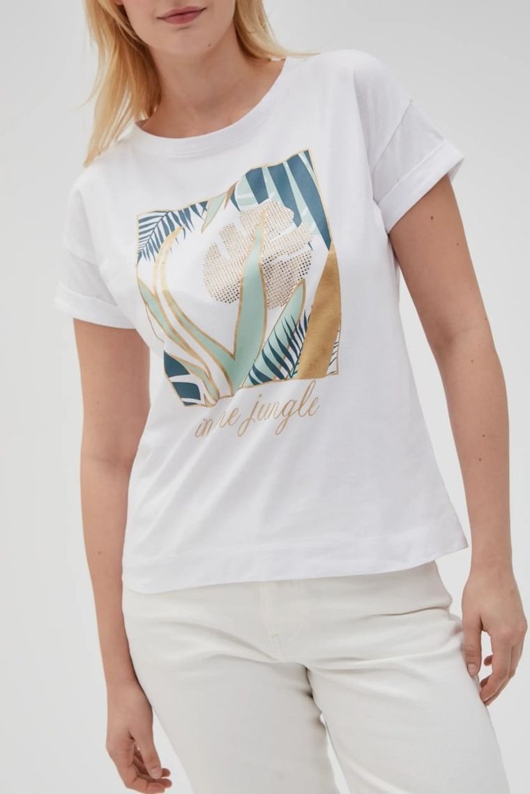 Bluzka damska z krótkim rękawem, biała, Moodo