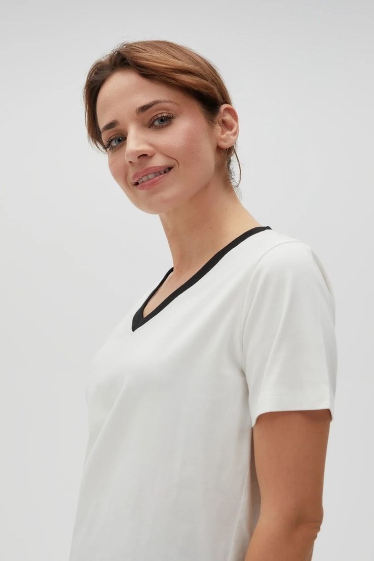 Bluzka damska z krótkim rękawem, biała, Moodo