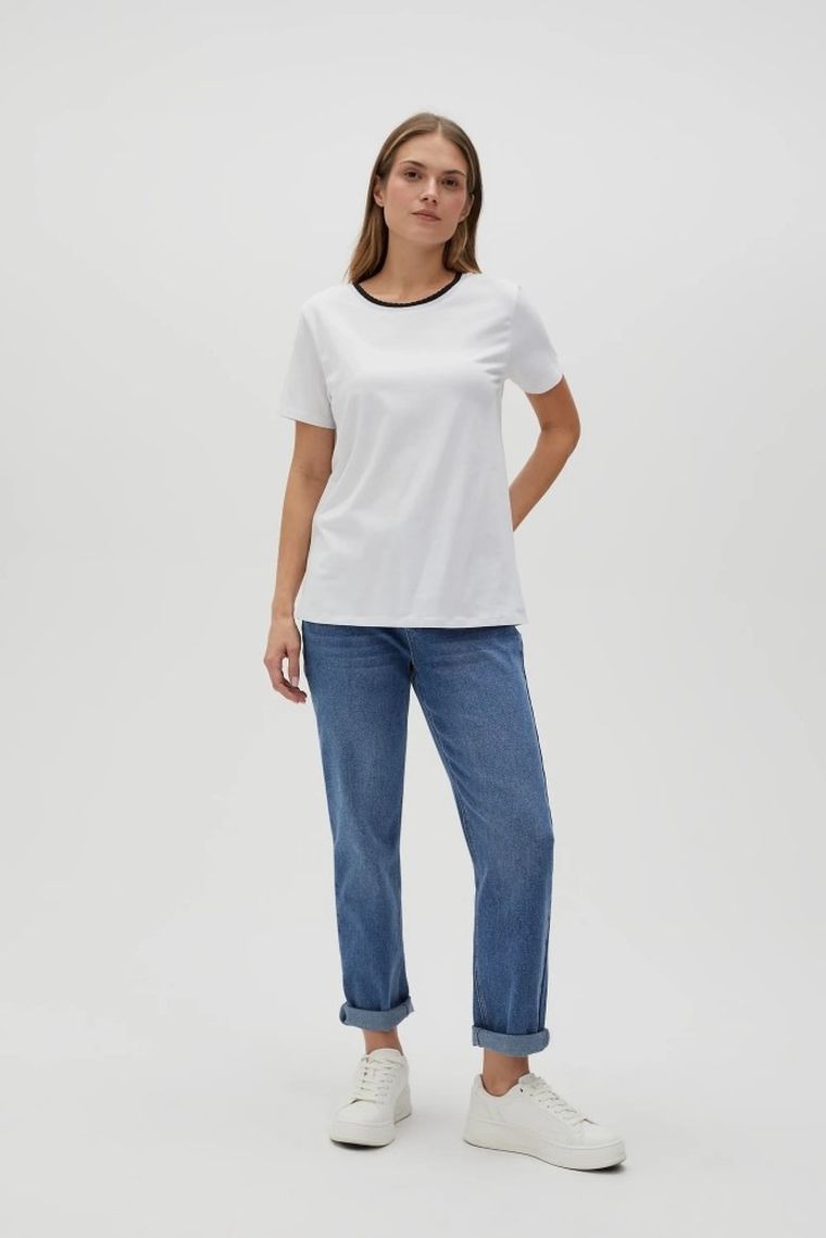 Bluzka damska z krótkim rękawem, biała, Moodo