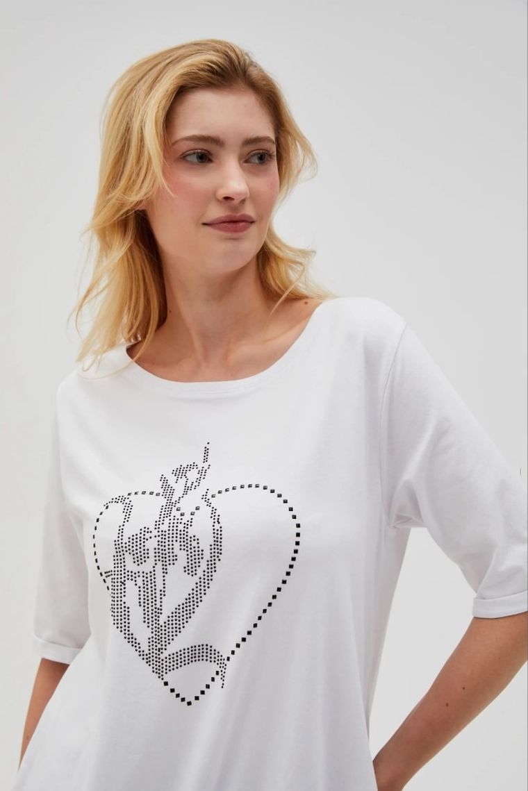 Bluzka damska z krótkim rękawem, biała, Moodo