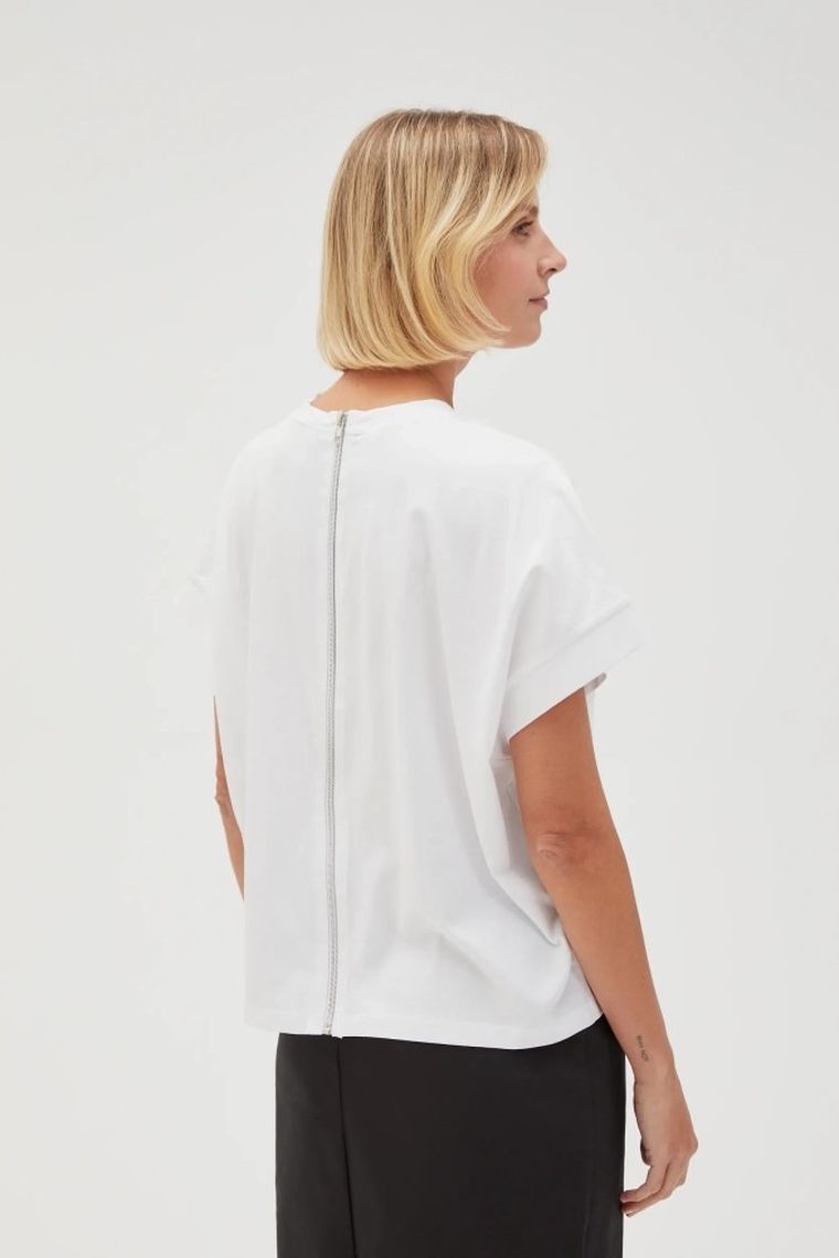 Bluzka damska z krótkim rękawem, biała, Moodo