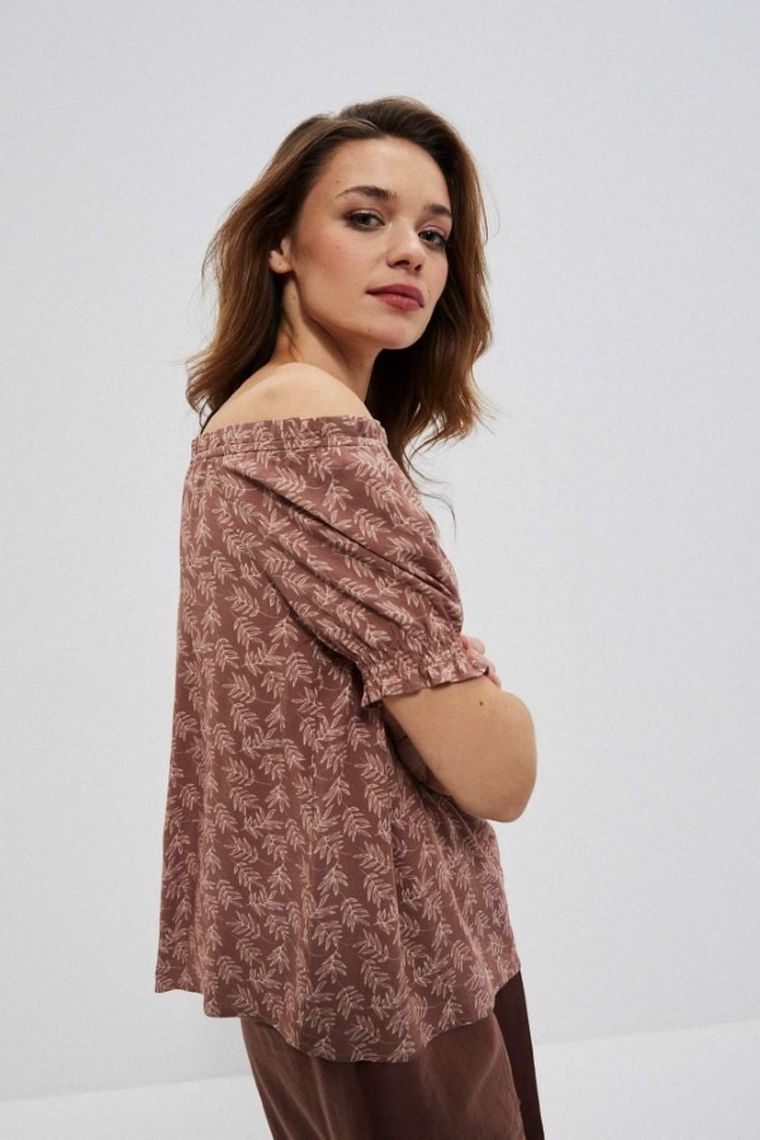 Bluzka damska z krótkim rękawem, brązowa, Moodo