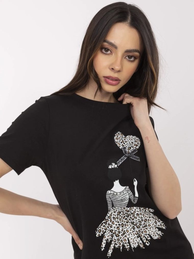 Bluzka damska z krótkim rękawem, czarna, Calimera