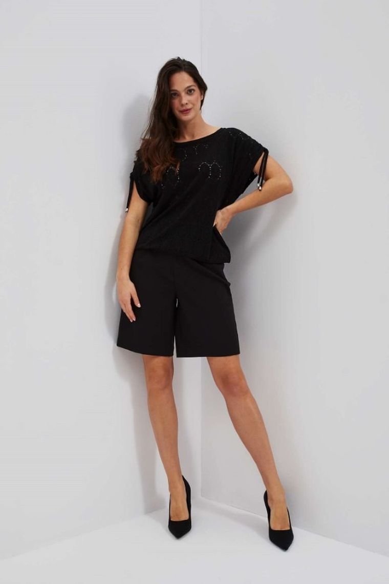 Bluzka damska z krótkim rękawem, czarna, Moodo