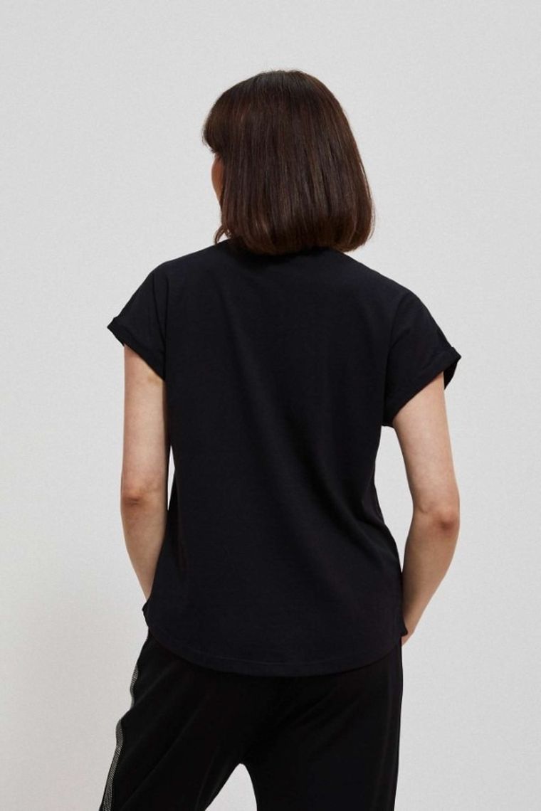 Bluzka damska z krótkim rękawem, czarna, Moodo