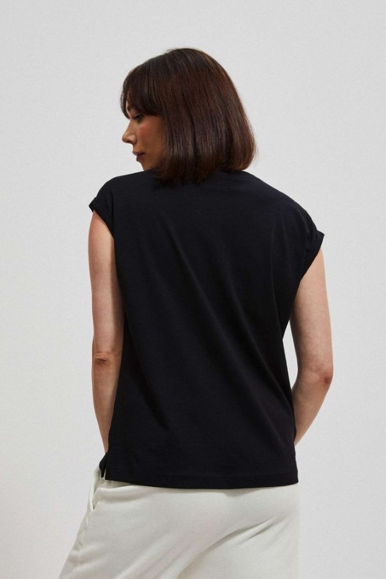 Bluzka damska z krótkim rękawem, czarna, Moodo