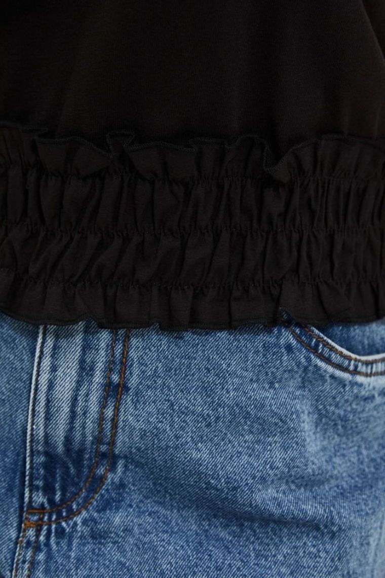 Bluzka damska z krótkim rękawem, czarna, Moodo