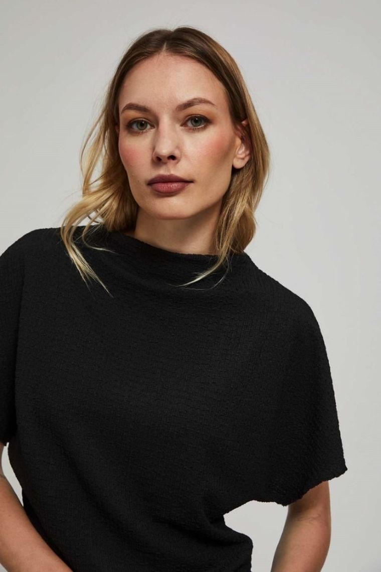 Bluzka damska z krótkim rękawem, czarna, Moodo