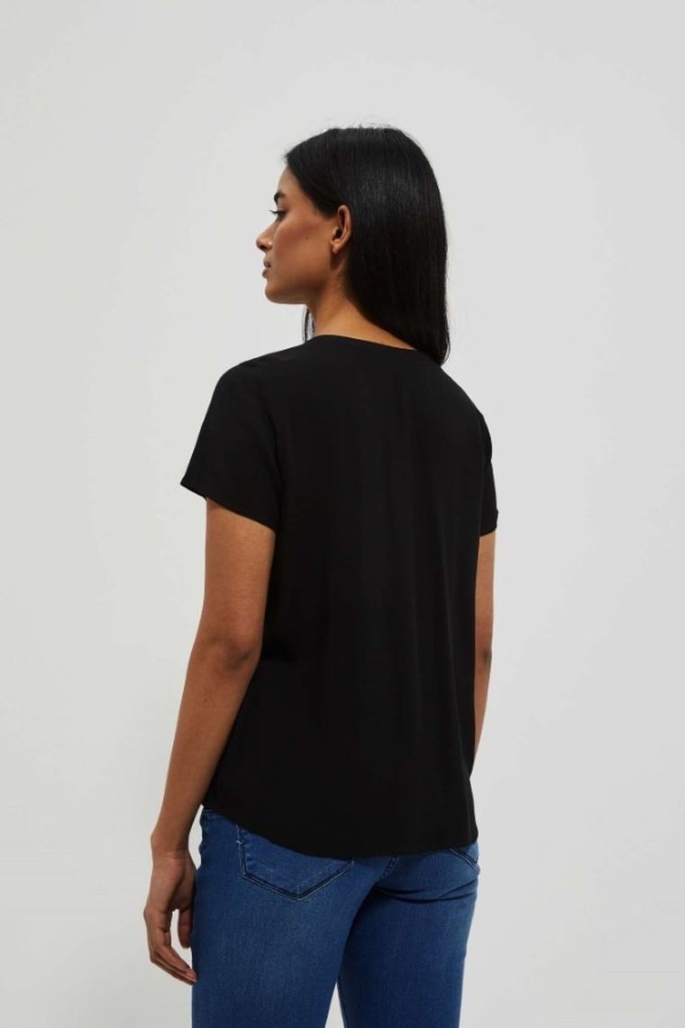 Bluzka damska z krótkim rękawem, czarna, Moodo