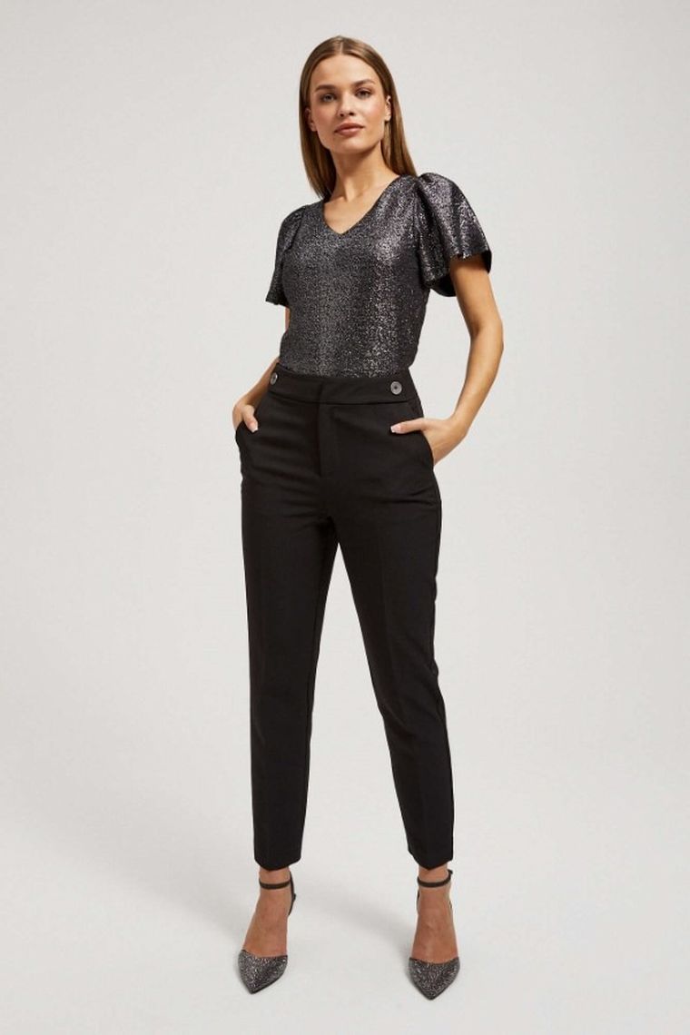 Bluzka damska z krótkim rękawem, czarna, Moodo