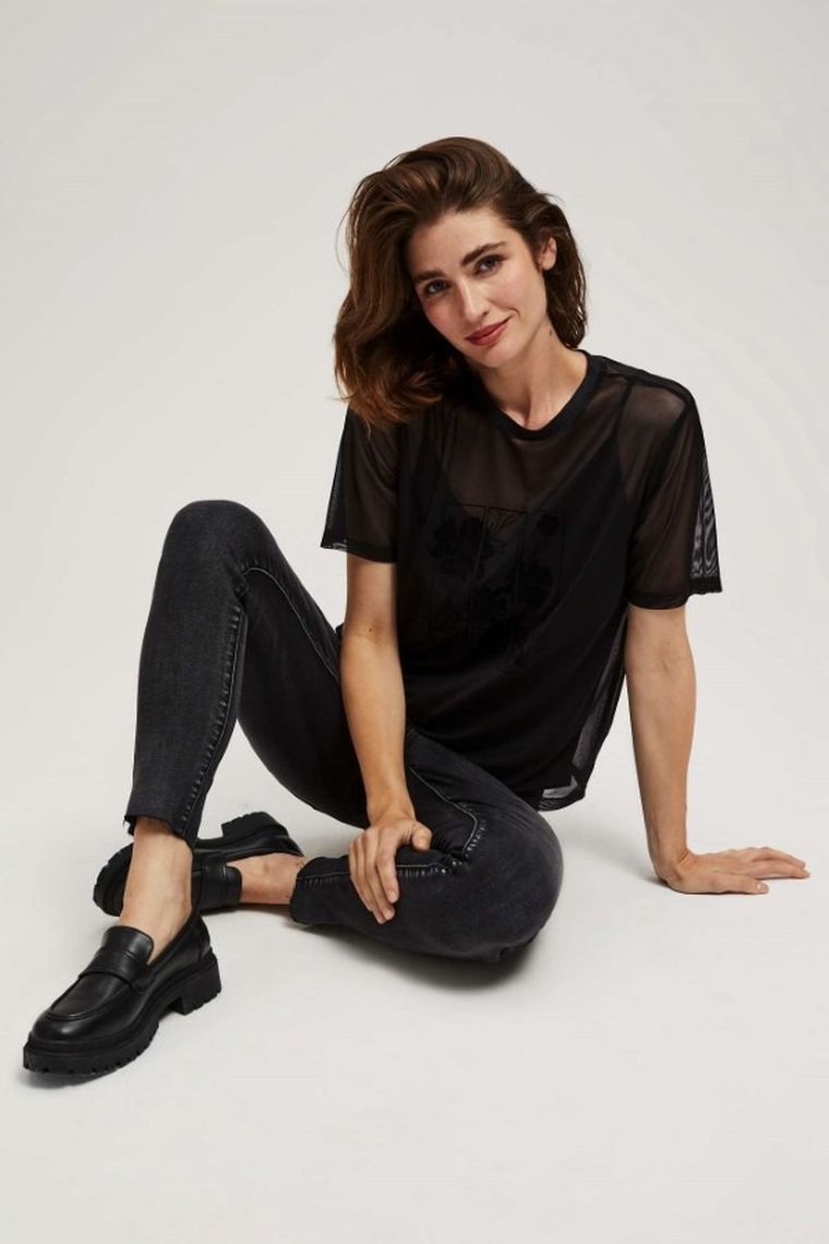 Bluzka damska z krótkim rękawem, czarna, Moodo