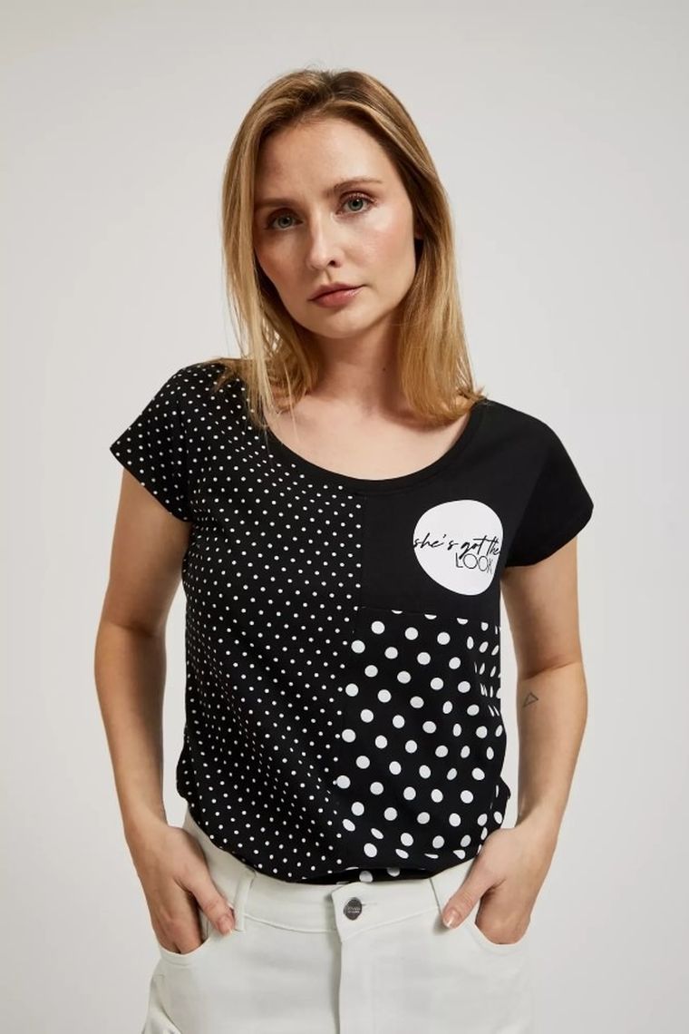 Bluzka damska z krótkim rękawem, czarna, Moodo