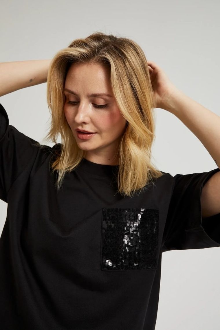 Bluzka damska z krótkim rękawem, czarna, Moodo