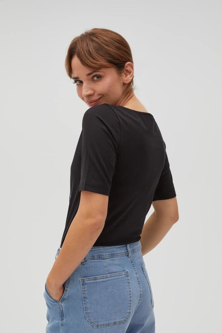 Bluzka damska z krótkim rękawem, czarna, Moodo