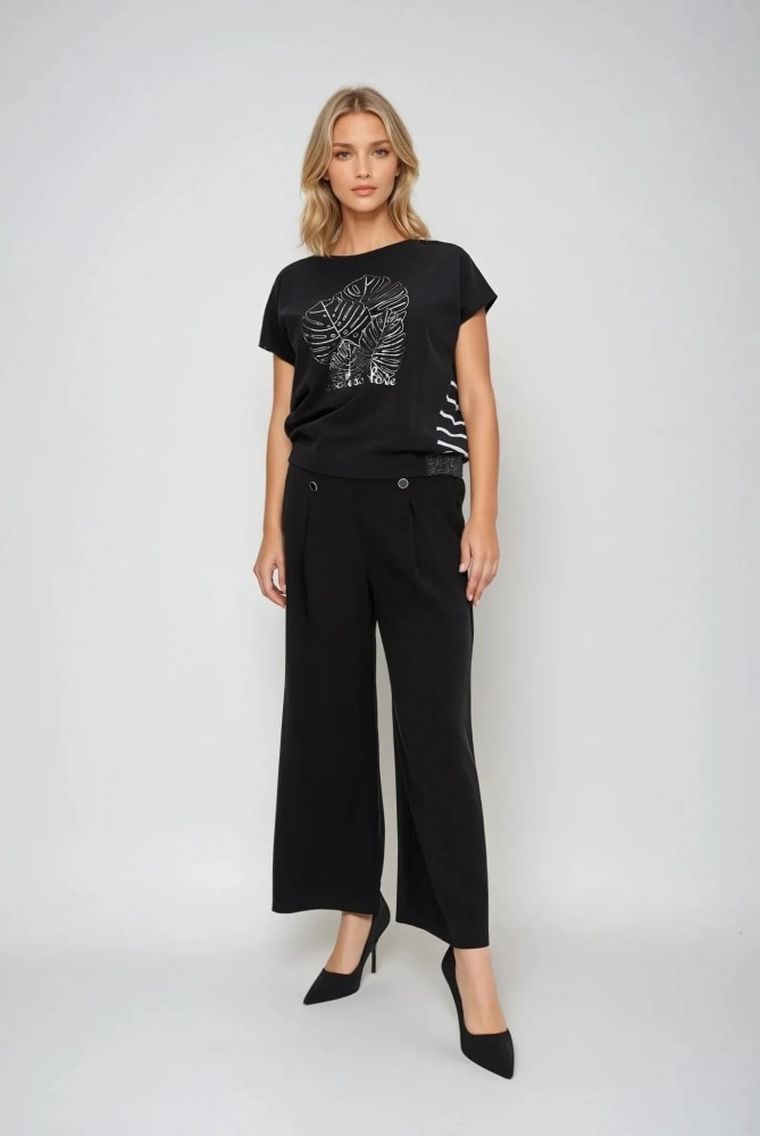 Bluzka damska z krótkim rękawem, czarna, Moodo