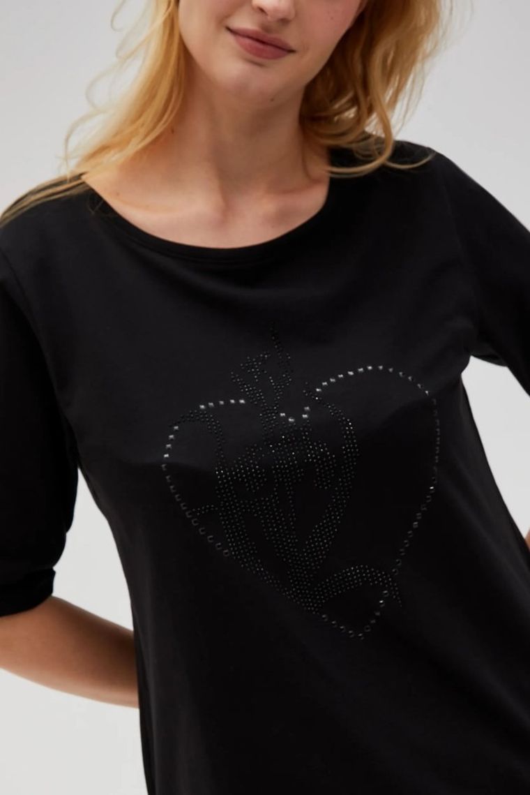 Bluzka damska z krótkim rękawem, czarna, Moodo