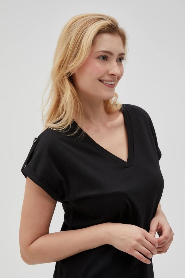 Bluzka damska z krótkim rękawem, czarna, Moodo