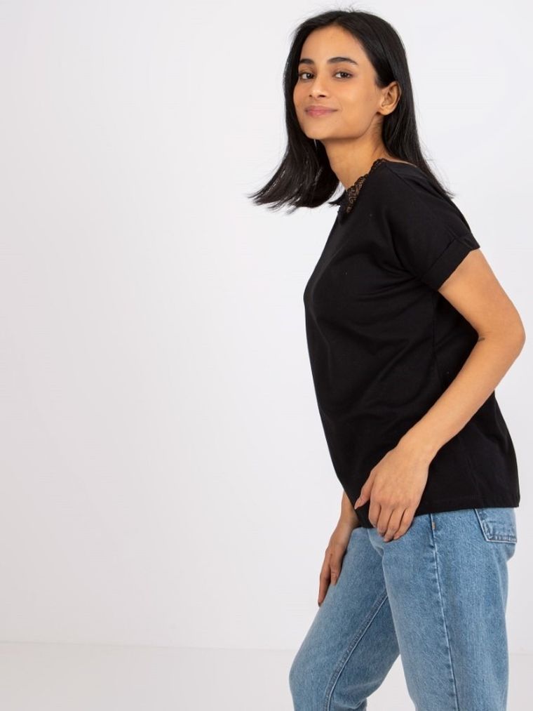 Bluzka damska z krótkim rękawem, czarna, Rue Paris