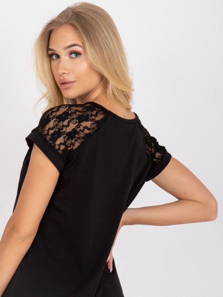 Bluzka damska z krótkim rękawem, czarna, Rue Paris