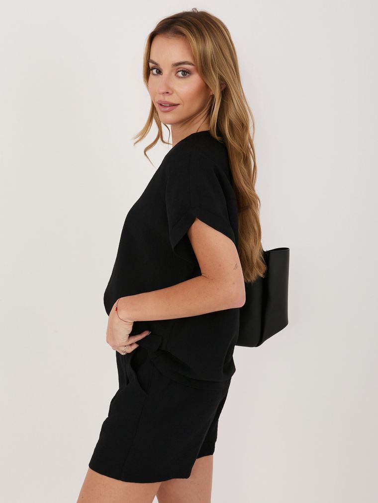 Bluzka damska z krótkim rękawem, czarna, Sublevel