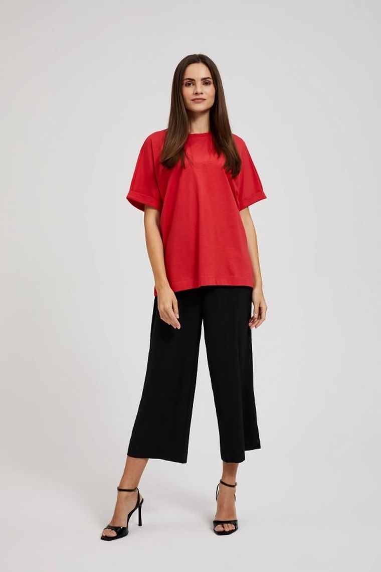 Bluzka damska z krótkim rękawem, czerwona, Moodo