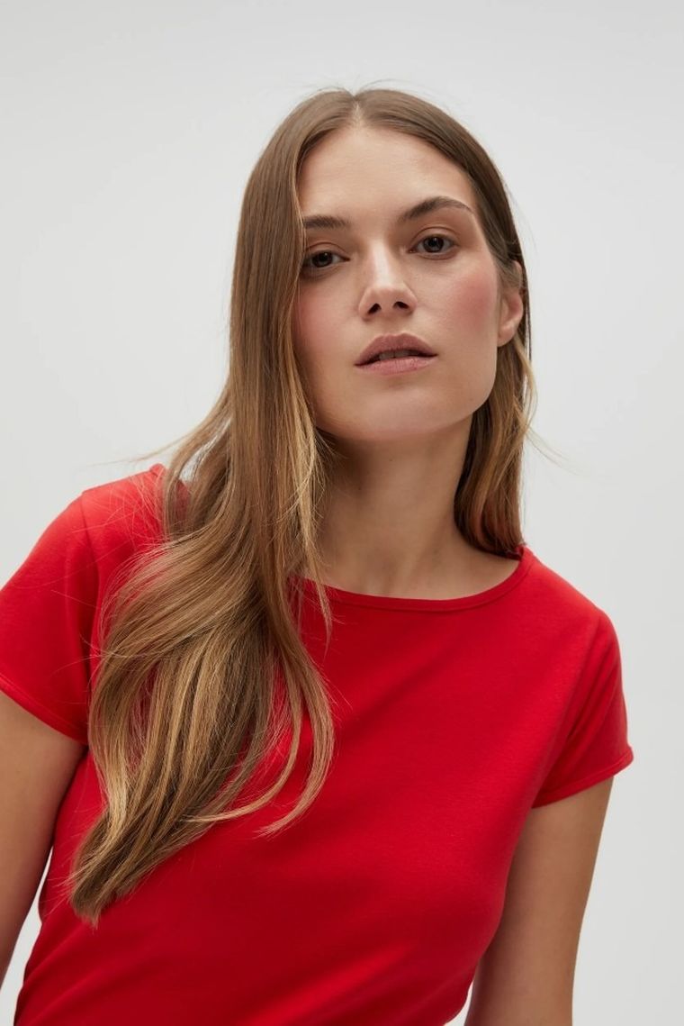 Bluzka damska z krótkim rękawem, czerwona, Moodo