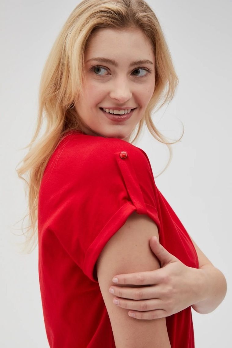 Bluzka damska z krótkim rękawem, czerwona, Moodo