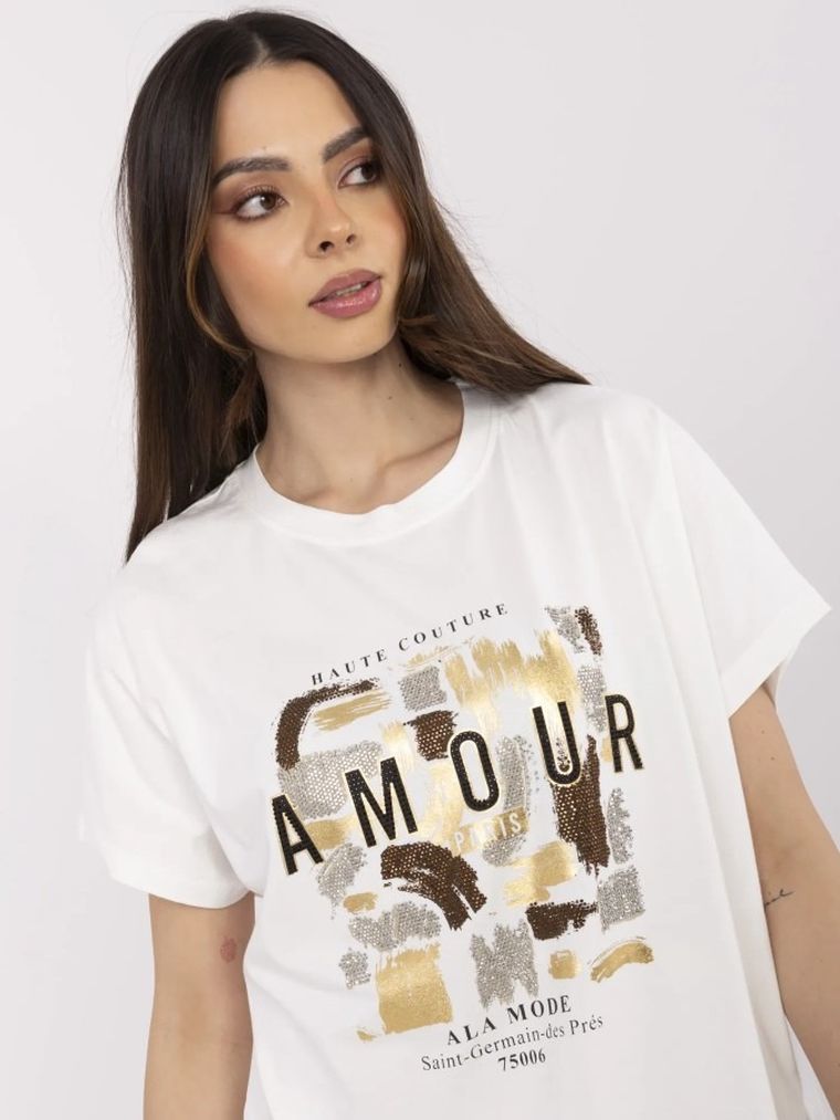 Bluzka damska z krótkim rękawem, ecru, Calimera